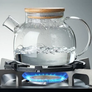 Chaleira de Vidro com Tampa de Bambu